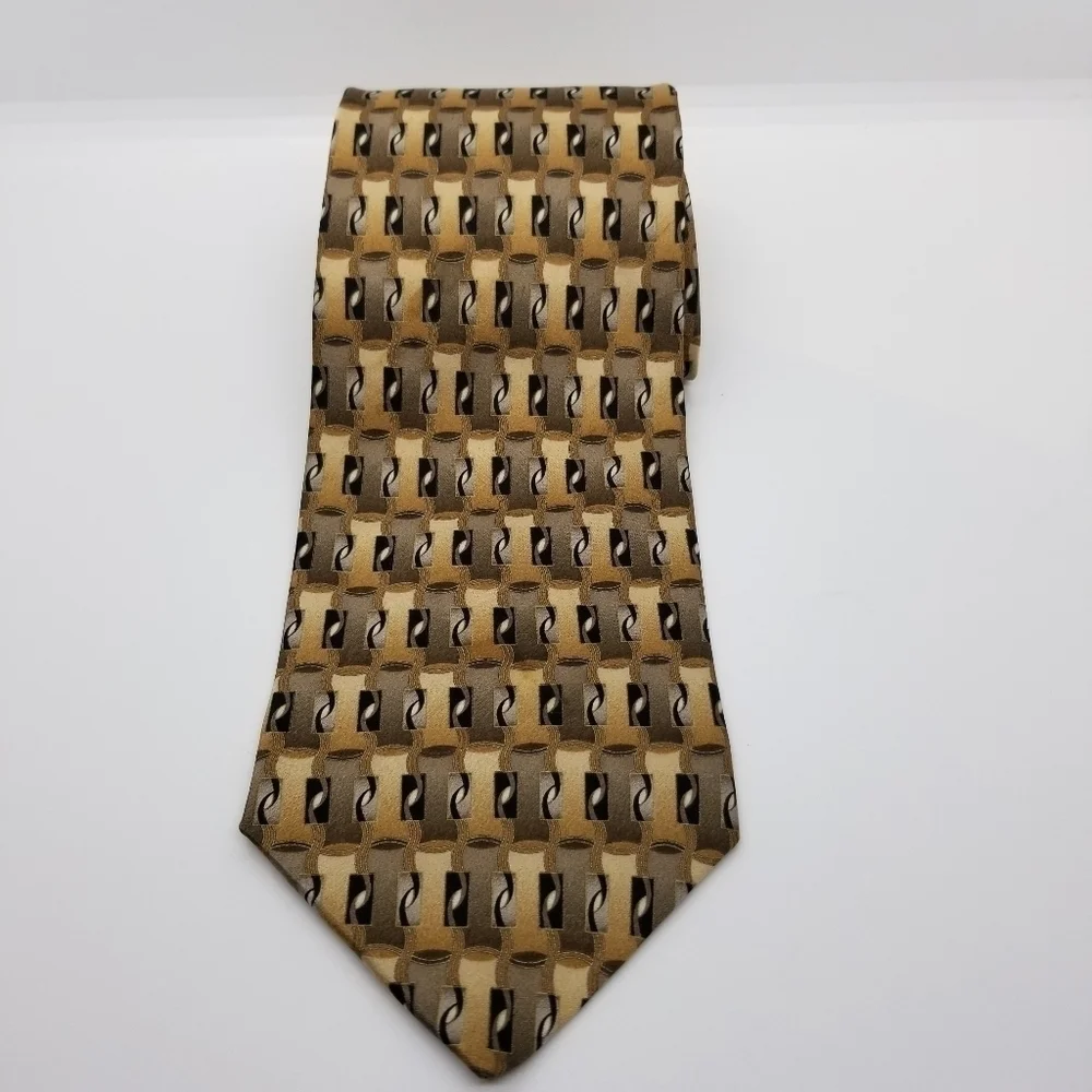 Valentino tan and brown patterned silk tie 60 in long